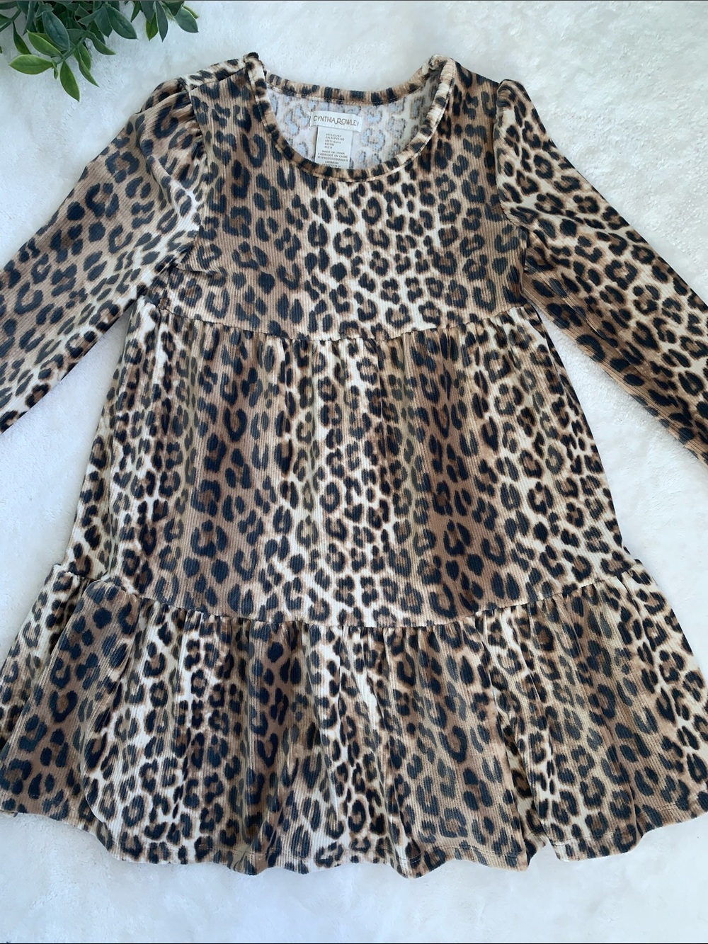 Cynthia Rowley Leopard Print Velour Ribbed Dress 5/6 Girls EUC